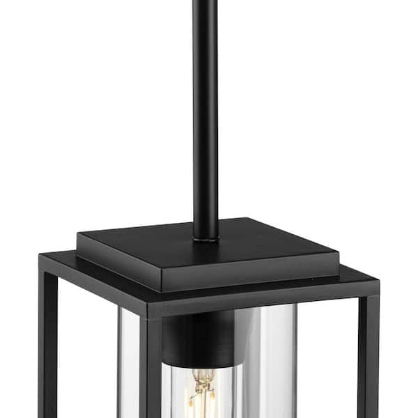 Macstreet 8.25 in. 1-Light Matte Black Transitional Hanging Lantern with Clear Glass Shade