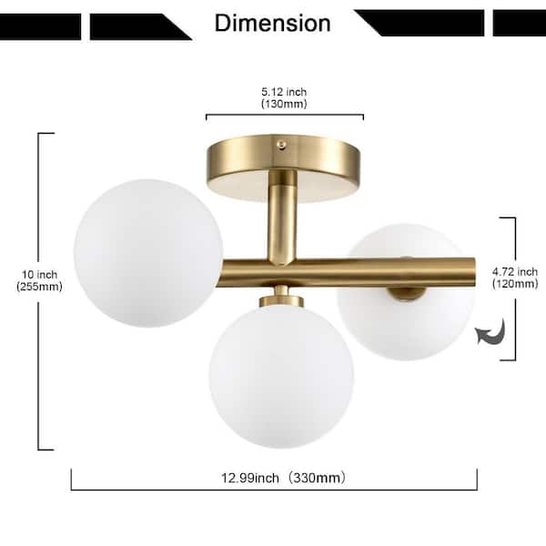 Lueck 12.99 in. 3-Light Brass Sputnik Glass Semi Flush Mount