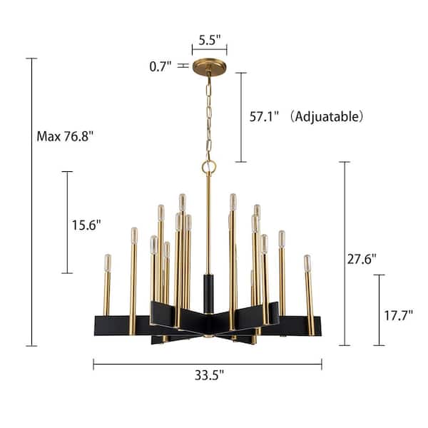 Axis 33.5 in. 18-Light Farmhouse Black and Gold Candle Style Chandelier with E12-Bulbs