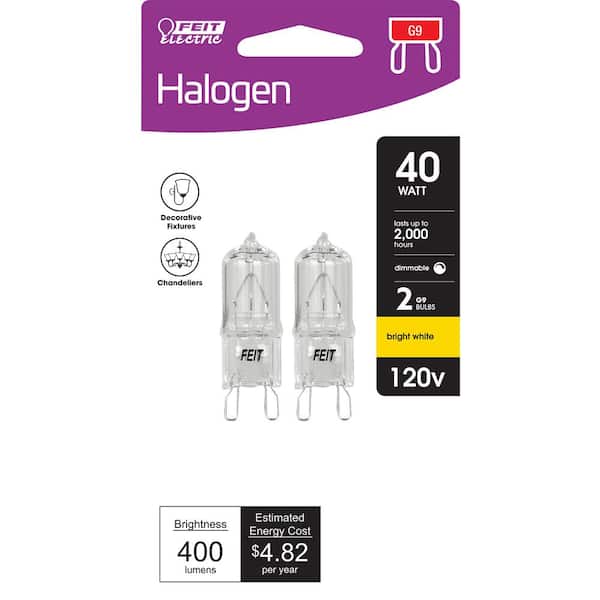40-Watt T4 Dimmable G9 Halogen 3000K Bright White (2-Pack) BI-Pin Base Decorative Light Bulb