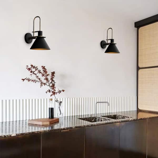 Luckyday 7 in. Modern 1-Light Matte Black Wall Sconce