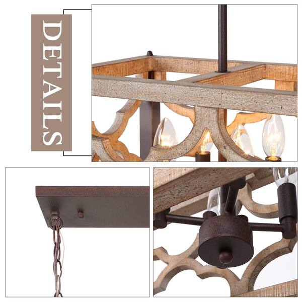 Farmhouse Rust Bronze Candlestick Chandelier 8-Light Distressed Wood Island Lantern Classic High Ceiling Light