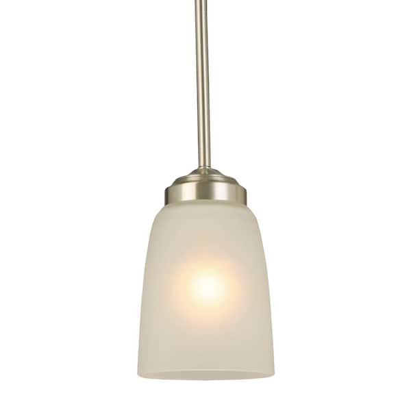 1-Light Brushed Nickel Mini Pendant with Frosted Glass Shade