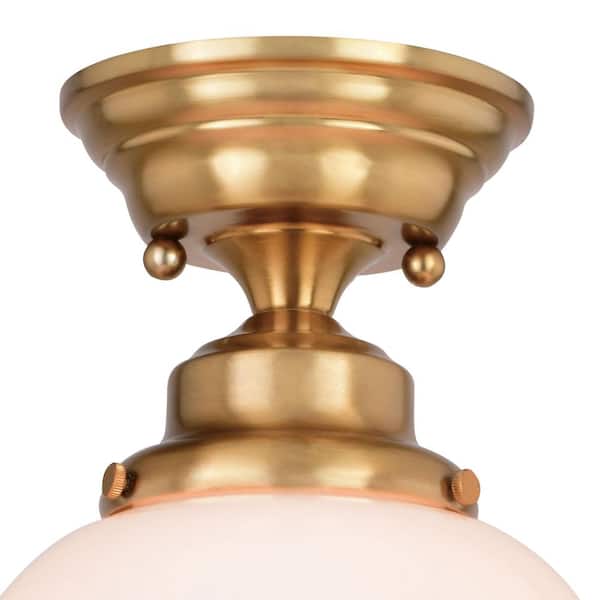 Huntley 12-in W Natural Brass Farmhouse Schoolhouse Semi Flush Mount Ceiling Light White Glass