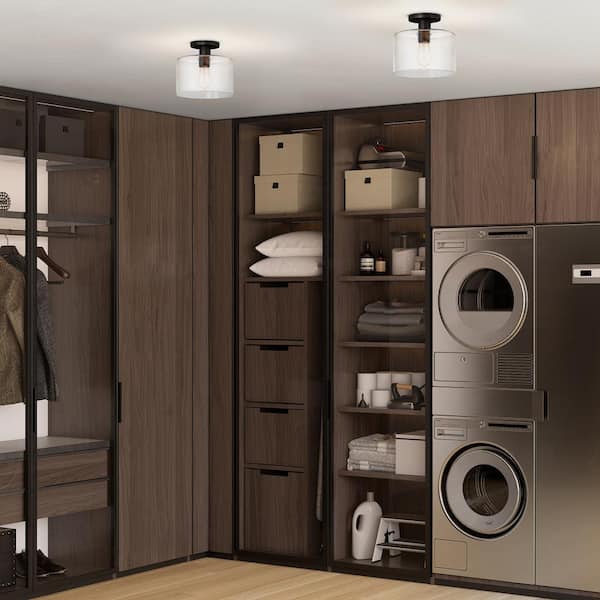 Henri 10 in. Matte Black Semi-Flush Mount with Clear Glass Shade