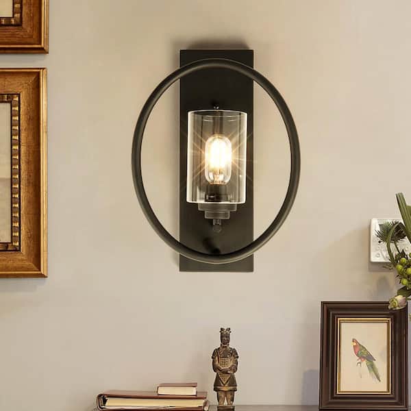 Houston 1-Light Black Dimmable Antique Candle Wall Light With Glass Shade (Set of 2)