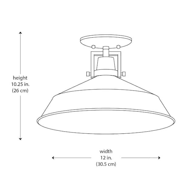 Wilhelm 12 in. 1-Light Black Industrial Farmhouse Semi-Flush Mount Ceiling Light Fixture with Metal Shade