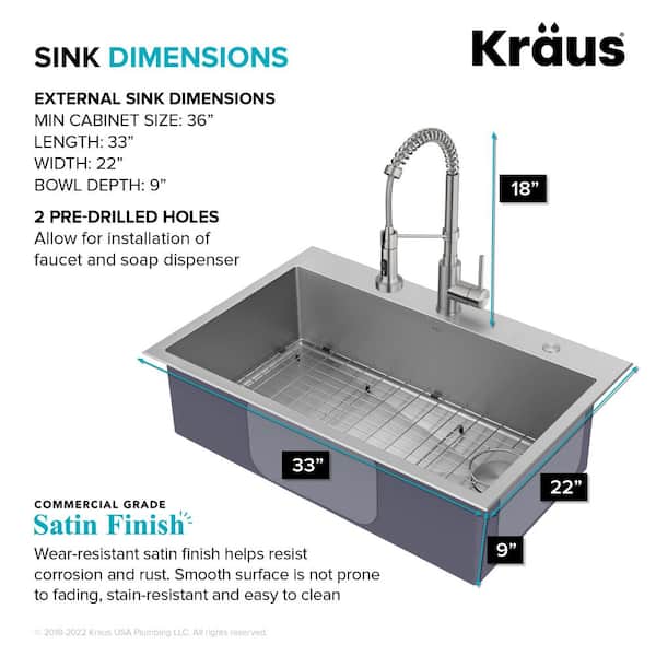 Loften All in One 33 in. Drop In/Undermount Single Bowl 18-Gauge Stainless Steel Kitchen Sink with Pull Down Faucet