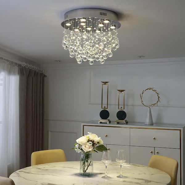 9-Light Chrome Crystal Chandelier Ceiling Flush Mount Light Modern Ceiling Light Fixture