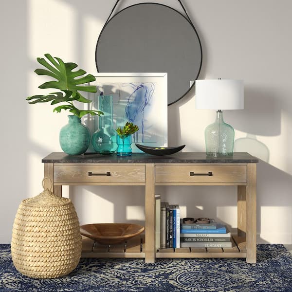 Casco 24 in. Blue Glass Table Lamp with Brushed Nickel Accents