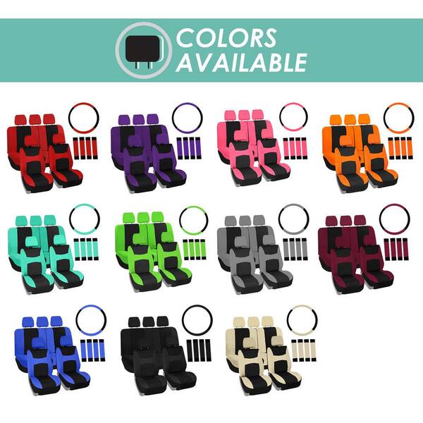 Light and Breezy Fabric 21 in. x 21 in. x 2 in. Full Set Seat Covers with Steering Wheel Cover and 4-Seat Belt Pads