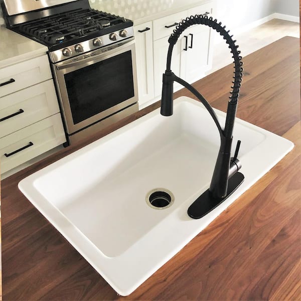 Jackson 33 in. 3-Hole Drop-in Single Bowl Crisp White Fireclay Kitchen Sink