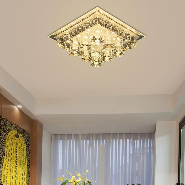 6.89 in. 15-Watt Modern Gold Square K9 Crystal Integrated LED Flush Mount for Aisle, Porch, Bedroom