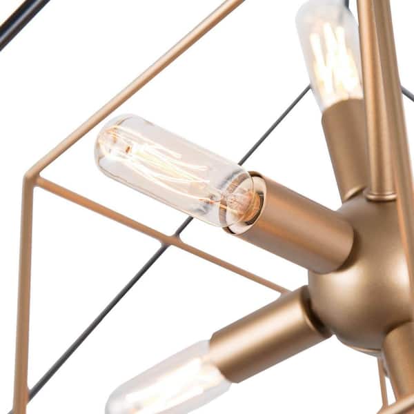 Black Sputnik Candlestick Island Chandelier, Linear Square Modern Industrial 6-Light Gold Nested Cage Pendant Light