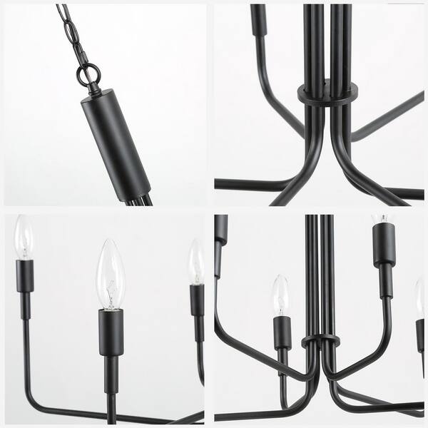 Modern Black Candlestick Oblong Chandelier Farmhouse Irregular Pendant Light 6-Light Transitional Hanging Ceiling Light