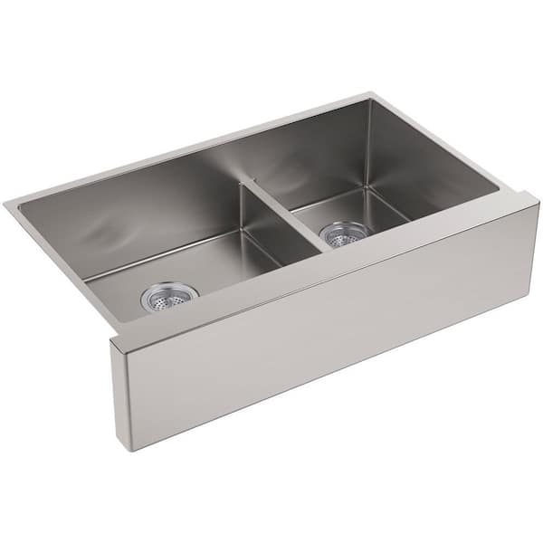 Strive Farmhouse Apron Front Undermount Stainless Steel 36 in. Double Basin Kitchen Sink with Basin Rack