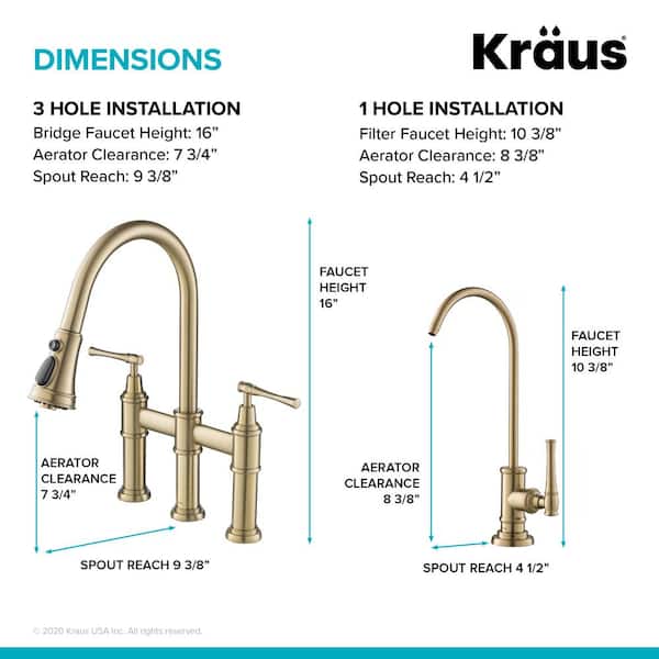 Allyn Double-Handle Transitional Bridge Kitchen Faucet and Beverage Faucet in Brushed Gold