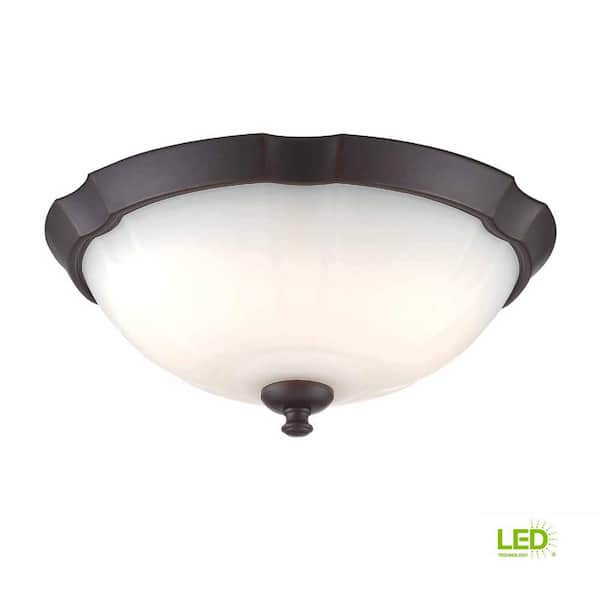 13 in. 120-Watt Equivalent Royal Bronze 3000K CCT LED Ceiling Light Flush Mount with Frosted White Glass Shade