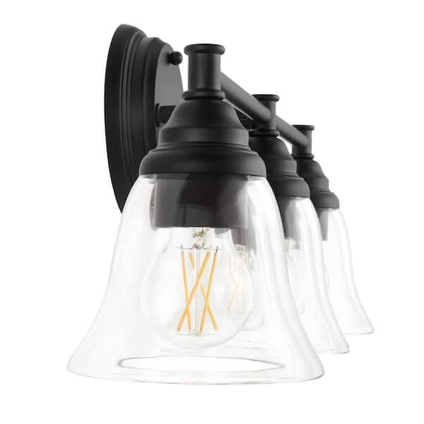 Marsden 23.5 in. 3-Light Matte Black Transitional Vanity with Clear Glass Shades