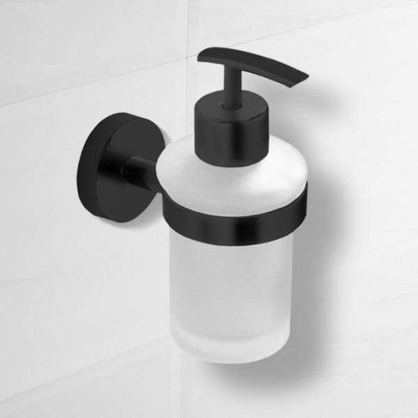 General Hotel Wall Mounted Soap Dispenser in Matte Black Frosted Glass
