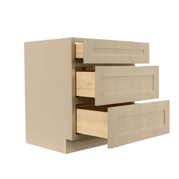 Lancaster Shaker Assembled 30x34.5x24 in. Base Cabinet with 3 Drawers in Stone Wash