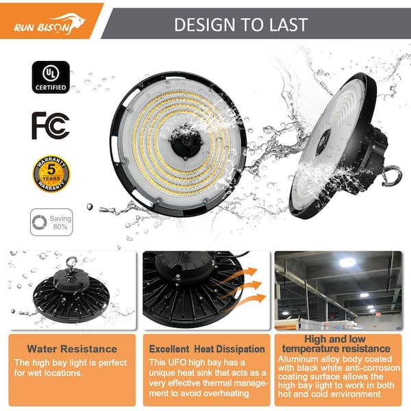 8-Pack 10.24in. Integrated UFO LED High Bay Light Fixture LED Commercial lighting, up to 22500 Lumen, 0-10V Dimmable