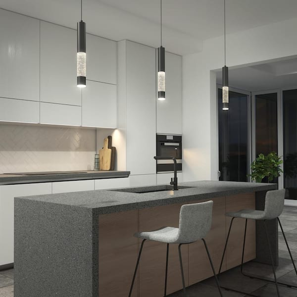 Mist 12-Watt 1 Light Matte Black Modern 3 CCT Integrated LED Mini Pendant Light Fixture for Kitchen Island