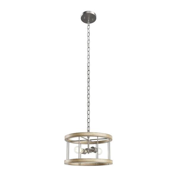 Barrett 14 in. 2-Light Distressed Antique Gray with Brushed Nickel Rustic Hallway Convertible Flush Mount Ceiling Light