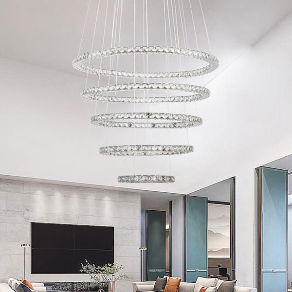 Jefferson 5-Light Clear/Chrome Unique Integrated LED Chandelier with Crystal Accents