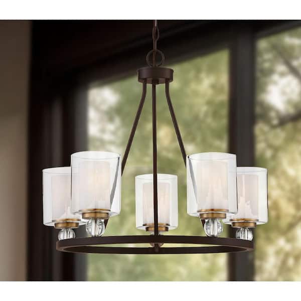Studio 5 5-light Painted Bronze with Natural Brushed Brass Modern Chandelier for Dining Room