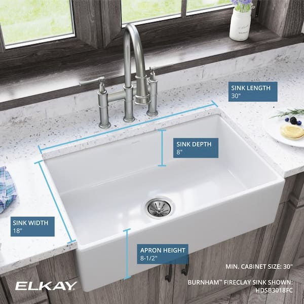 Burnham White Fireclay 30 in. Single Bowl Farmhouse Apron Kitchen Sink
