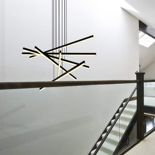 Sirius 93.88-Watt ETL Certified Integrated LED Height Adjustable Black Pendant with 6 LED Planks 32 in. Long