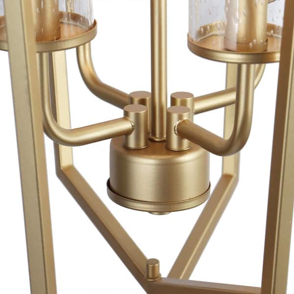 4-Light Gold Modern Cage Chandelier, Seeded Glass Island Pendant Light, DIY Linear Dining Room Pendant Hanging Light