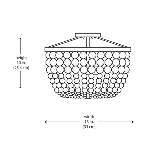Cayman 13 in. 2-Light White and Faux Wood Beaded Semi-Flush Mount Ceiling Light Fixture with Beaded Shade