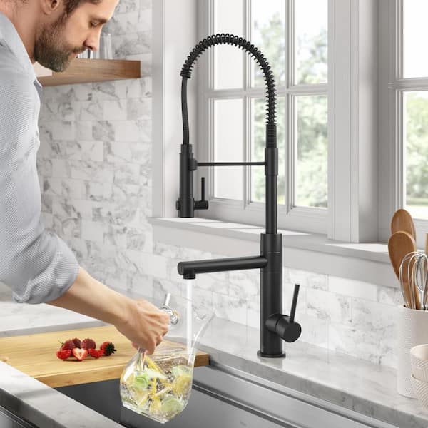 Artec Pro Single Handle Pull Down Sprayer Kitchen Faucet with Pot Filler in Matte Black