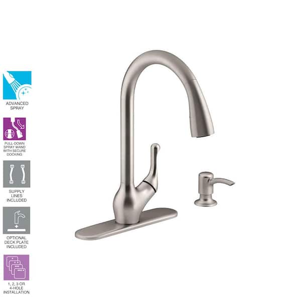 Barossa Single-Handle Pull-Down Sprayer Kitchen Faucet with Soap/Lotion Dispenser in Vibrant Stainless
