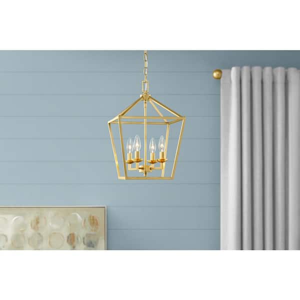 Weyburn 4-Light Gold Farmhouse Chandelier Light Fixture with Caged Metal Shade