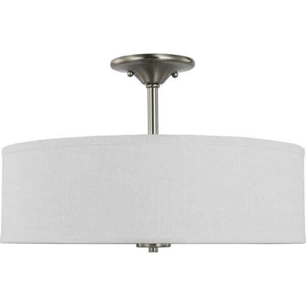 Inspire Collection 18 in. Brushed Nickel 3-Light Transitional Bedroom Ceiling Light Drum Semi-Flush Mount