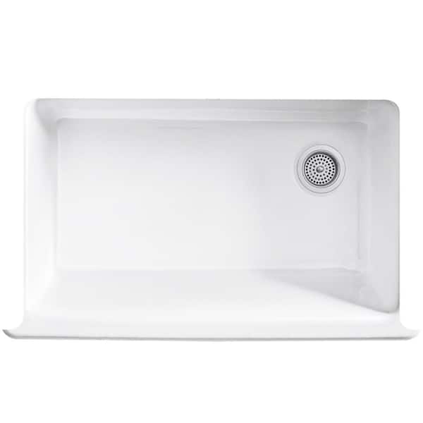 Whitehaven Farmhouse Apron Front Cast Iron Self-Trimming 36 in. Single Basin Kitchen Sink in White with Basin Racks