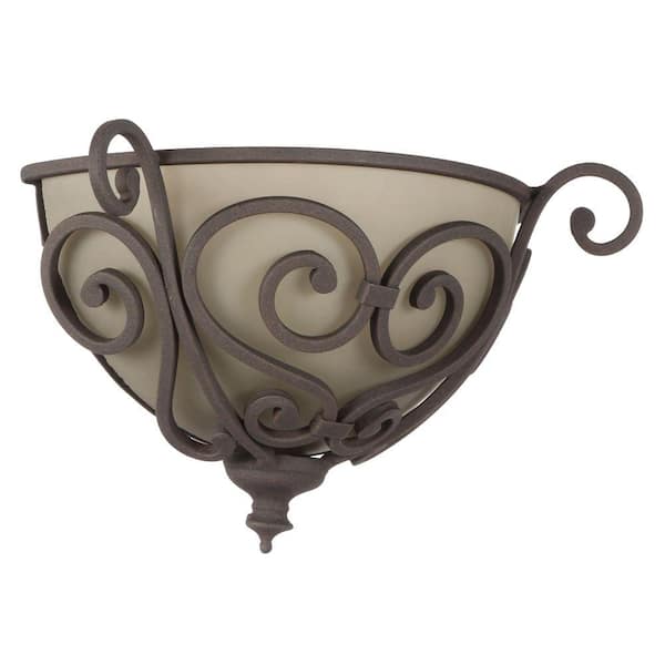 Earle 1-Light Aged Iron Half Sconce with Scavo Glass Shade