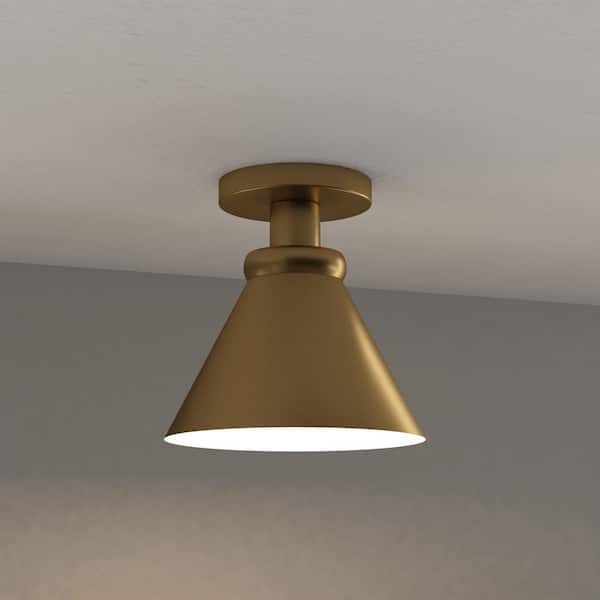 Zeno 8.63 in. Brushed Brass Semi Flush Mount with Metal Shade