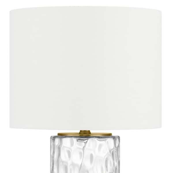 Krislyn 24 in. Clear Water Glass Table Lamp with White Linen Shade