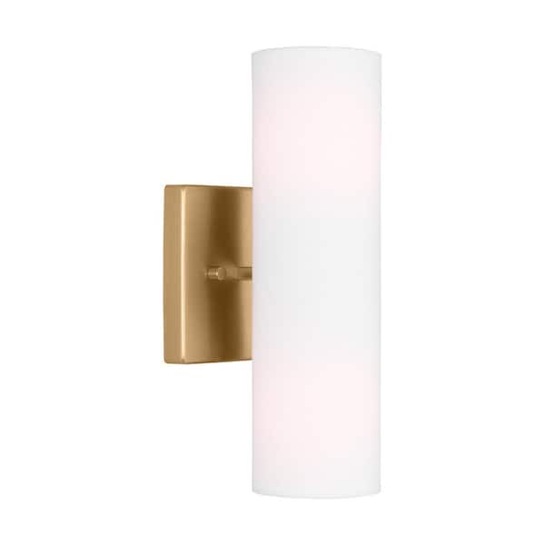 Capalino 2-Light Satin Brass Wall Sconce with White Linen Fabric Shade