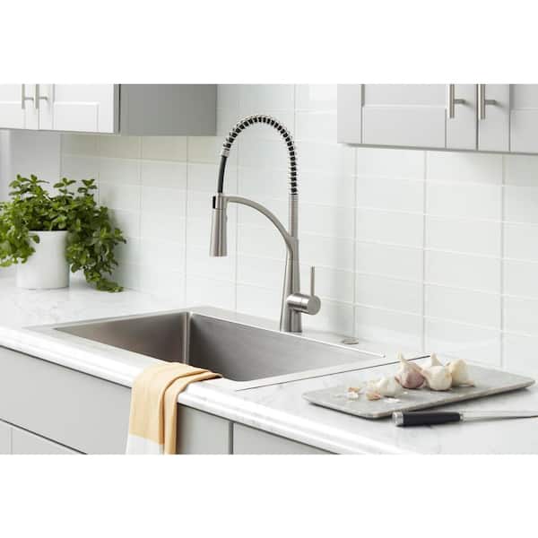 Brenner Commercial Style Single-Handle Pull-Down Sprayer Kitchen Faucet in Stainless Finish