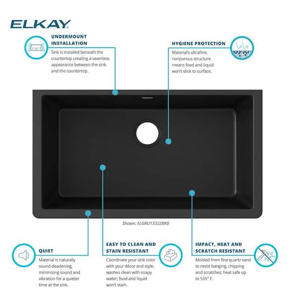 Quartz Classic Black Quartz 33 in. Single Bowl Undermount Kitchen Sink