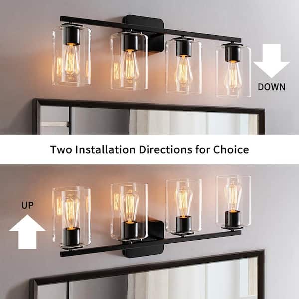 29 in. 4-Light Black Vanity Light with Square Glass Shades