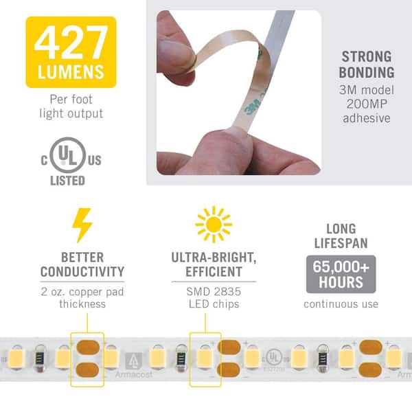 RibbonFlex Pro 32.8 ft. 12-Volt White Tape Strip Light 60 LEDs/m Soft Bright White (3000K)