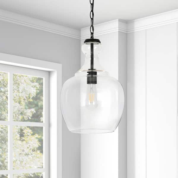 Verona 1-Light Blackened Bronze Pendant with Clear Glass Shade