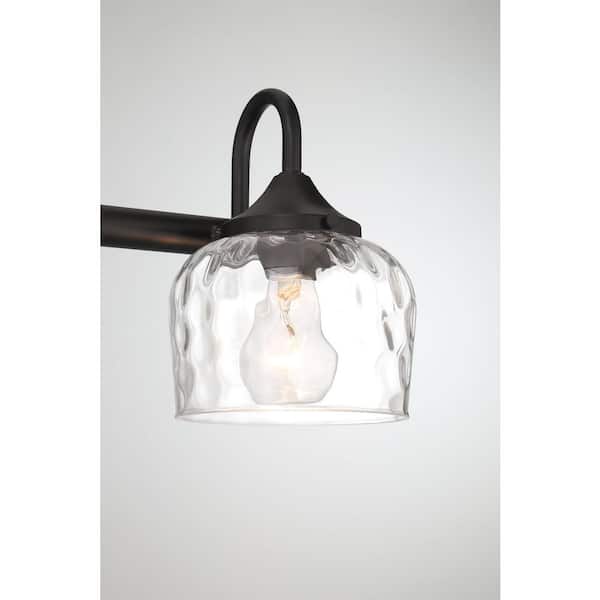 23.25 in. 3-Light Matte Black Vanity Light with Clear Hammered Glass, No Bulbs Included
