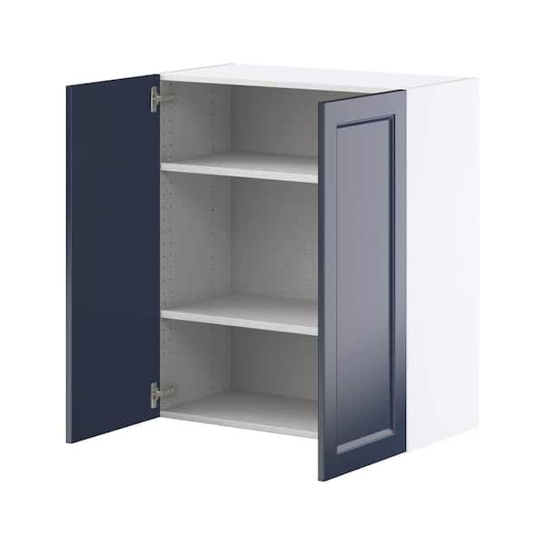 Devon 30 in. W x 35 in. H x 14 in. D Painted Blue Shaker Assembled Wall Kitchen Cabinet with 2 Full High Doors